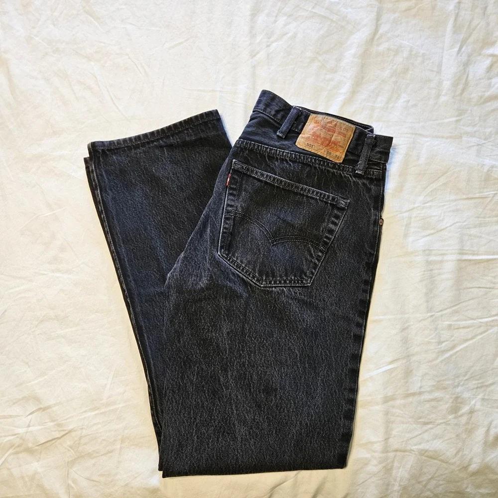 Vintage‎ Levis 501 Jeans Mens 38x34 Black Button Fly Y2k Denim Single Stitch